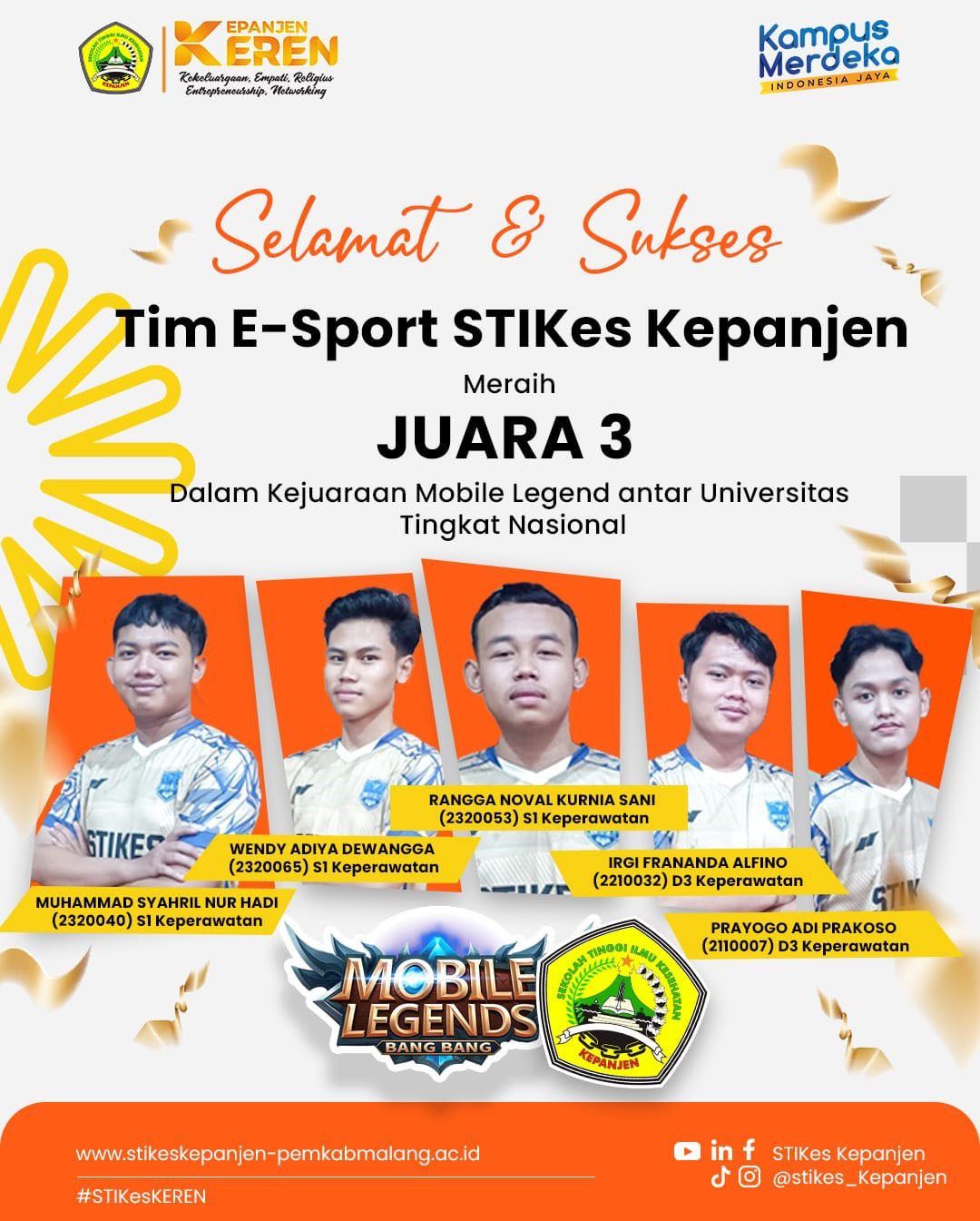 Tim E-Sport STIKes Kepanjen Meraih Peringkat Ketiga dalam Kejuaraan Mobile Legend antar Universitas Tingkat Nasional